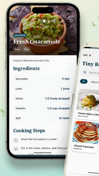 Tiny Recipe Organizer screens